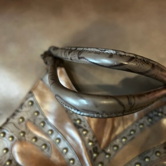 NWOT Charm & Luck Equestrian Style Brown Leather Brass Studded Purse Handbag - Picture 12 of 14